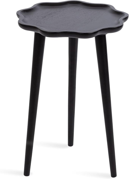 Kate and Laurel Alezar Modern Wooden Round Side Table, 15 x 15 x 22, Black, Solid Wood End Table with Wavy Edge for Bedroom Nightstand or Living Room Accent Table