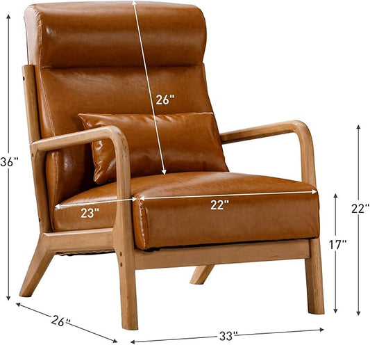ANJHOME Mid Century Modern Accent Chair with High Back, Single Lounge Armchair with Solid Wood Frame, Comfy Reading Chair for Living Room, Easy Assembly