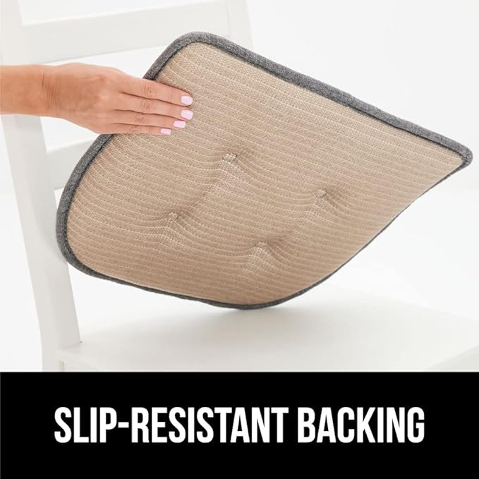 GORILLA GRIP Slip Resistant Tufted Chair Cushions, No Ties Required, Set of 6 Memory Foam Pads for Dining Room, Kitchen Table, Office, Rocking Chairs, Plush Seat Cushion Pad, Home Decor, 16x17, Beige