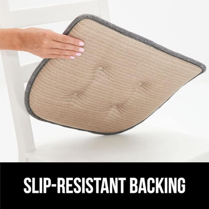 GORILLA GRIP Slip Resistant Tufted Chair Cushions, No Ties Required, Set of 6 Memory Foam Pads for Dining Room, Kitchen Table, Office, Rocking Chairs, Plush Seat Cushion Pad, Home Decor, 16x17, Beige