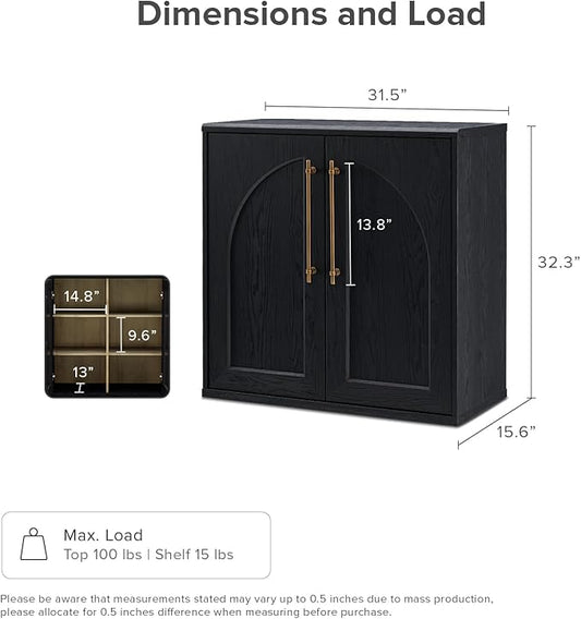 mopio Blake Storage Cabinet, Small Modular Accent Display Sideboard Buffet Cabinet with Storage, Media Console Credenza, for Living Room, Kitchen Coffee Bar Pantry (Black Oak Arched, Single)