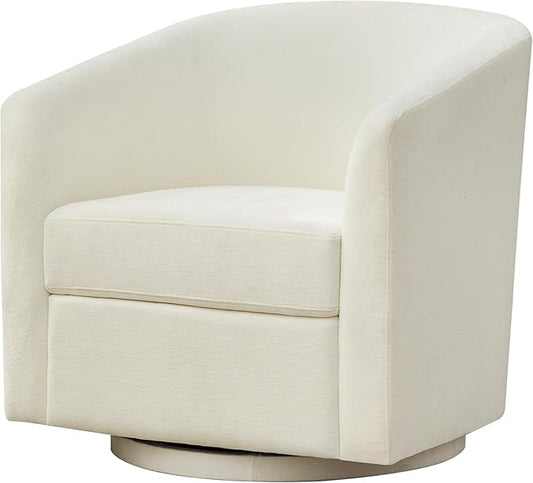 Chenille Swivel Accent Chair, Living Room Chairs, No Assembly Upholstered Armchair, 360°Rotating Barrel Chair for Bedroom, Apartment & Reading Nook (1, Cream White)
