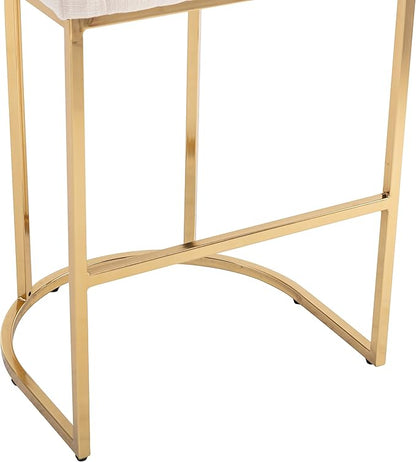 Contemporary Cream Linen Bar Stools Set of 4, 32" Upholstered Fabric Counter Height Barstool Kitchen Counter Island Stools with Golden Metal Base