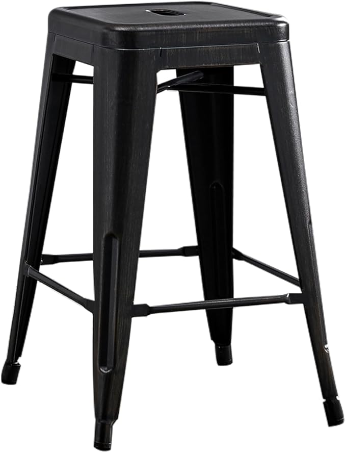 AC Pacific 24” Metal Backless Barstool Set of 2 – Country Rustic Style, Lightweight & Sturdy Build, Easy Assembly – Distressed Black Finish