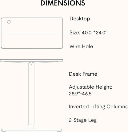 SANODESK Electric Standing Desk 40x24 Inch Height Adjustable Stand Up Desk Home Office Computer Workstation Sit Stand Home Office Desk with Splice Board (White Frame + White Top)