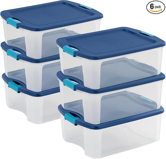 Sterilite 6-Pack Latch and Carry, Clear Plastic Storage Bins with Latching Lids and Full-Grip Handles, 12 Gallon