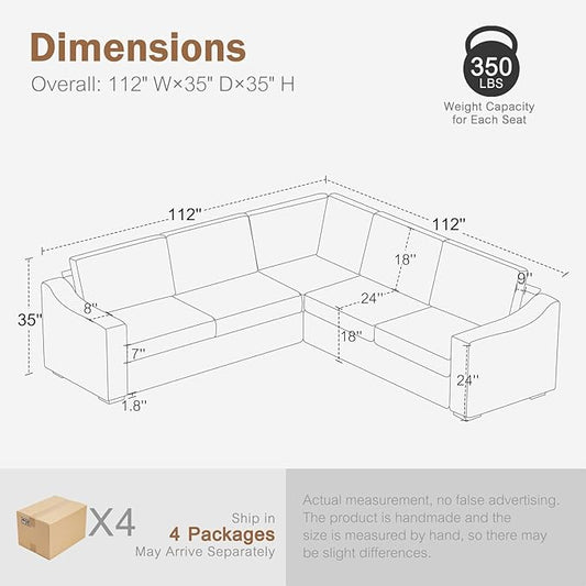 ABCASA 112" L Shaped Sectional Sofa with Detachable Sofa Cover, Reversible Sectional Modular Couch for Living Room, Linen Fabric Corner Couch with 7 Seats, Ivory