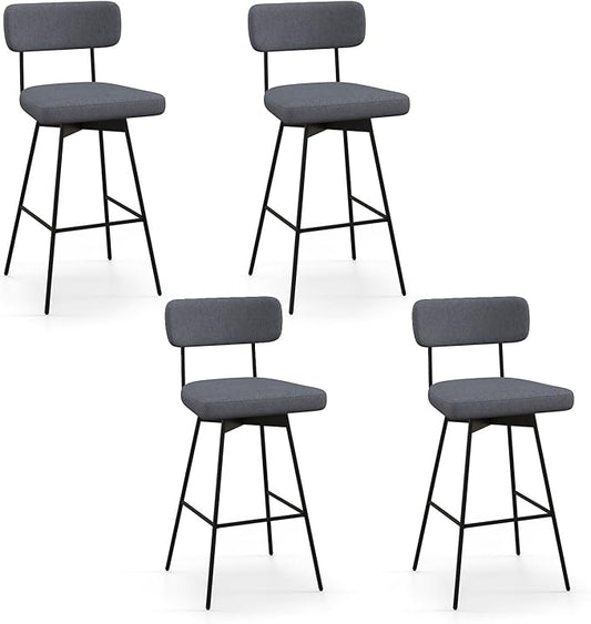 COSTWAY Bar Stools Set of 4, 29” Upholstered Bar Height Chairs with Back, 360° Swivel Dining Chairs with Heavy-Duty Metal Legs and Footrests, for Kitchen Island, Dining Room, Bar (4, Grey)