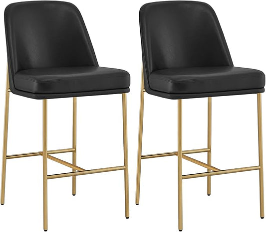 CHITA Counter Height Bar Stools Set of 2, FSC Certified Metal Barstools for Kitchen Island, 27" H Seat Height, Faux Leather, Black