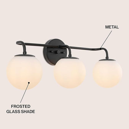 JONATHAN Y JYL3536B Louis Parisian Globe 25" 3-Light Metal/Frosted Glass Modern Contemporary LED Vanity Light Midcentury, Glam, Transitional, Bathroom, Powder Room, Dressing Room, Bedroom, Black