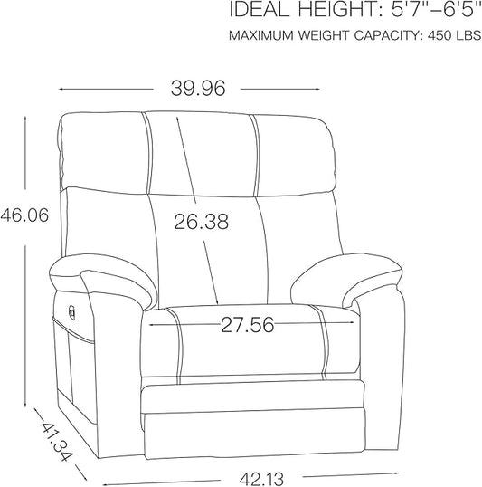 AEDI 450lbs Genuine Leather Power Recliner Chair for Big and Tall Adults Oversized Electric Reclining Sofa for Living Room,Extra Wide 27" Seat,USB Charging(Top Grain Leather,Dark Blue)