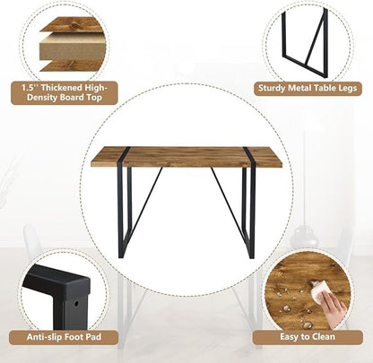 Dining Table Set for 4，Dinner Table Set for 4，55'' Kitchen Table and Suede Nap Fabic Chairs Set of 4, 5 Piece Dining Table Set for Kitchen Dining Room