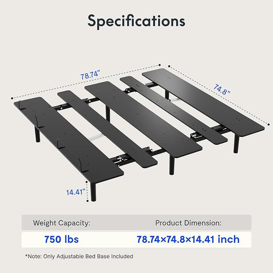 FLEXISPOT S3K-Lite King Size Adjustable Bed Frame Base, Zero Clearance, Independent Head & Foot Incline, Zero Gravity, Wireless Remote, 12’’ Legs, Easy Assemble, 5-Year Warranty, 750 lbs.
