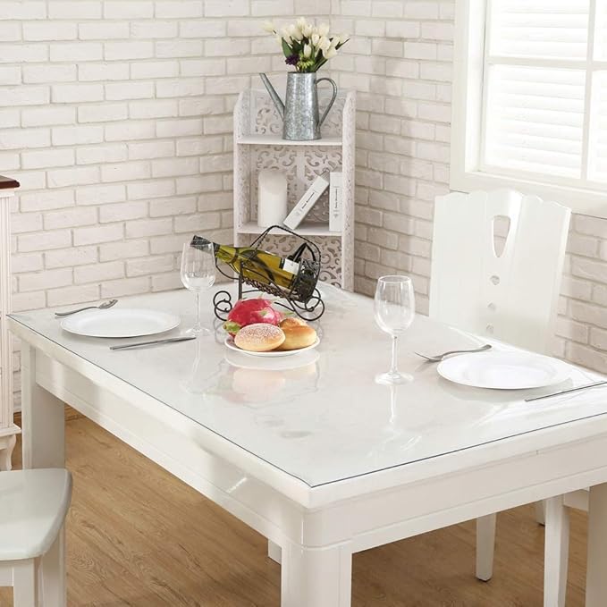 NECAUX Custom 52 x 72 Inch Clear Table Cover Protector, 1.5mm Thick Wood Grain Transparent Table Pad Non-Slip Tablecloth Plastic Protective Pad for Dining Room Table, Conference Table