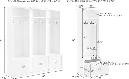 Crosley Furniture Harper 3-Piece Hall Tree Entryway Set with Storage Bench and Coat Rack Hooks for Hanging, White