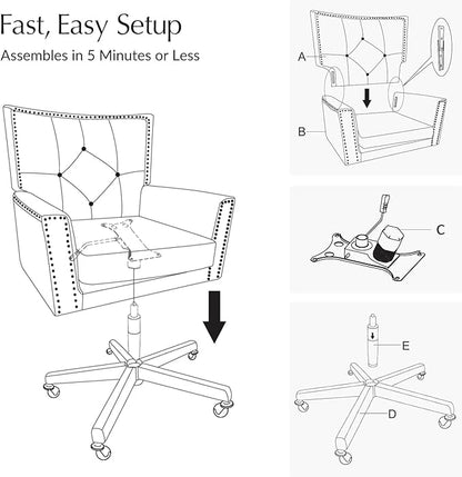 HULALA HOME Modern Home Office Chair with Tilt Lock & Metal Base, Desk Chair with 360° Swivel & Tilt Function, Height Adjustable, Wide Seat Computer Task Chair with Wheels & Padded Cushion, Camel