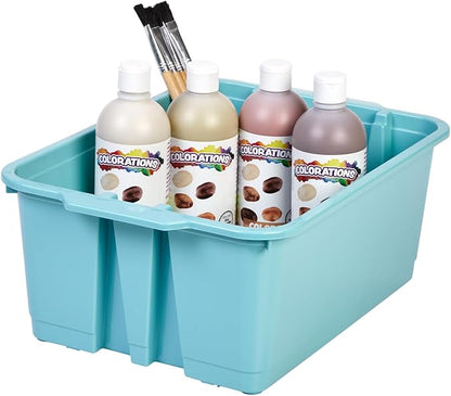 Really Good Stuff Stacking Bins, 14" x 10" x 5 .75" - 6 Pack, Water, Stackable Storage Plastic Bins for Classroom Organization, Home Storage, Office & Hospital Supplies