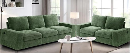 TEKAMON 73" Modular Sofa Couch with Seat Storage, Comfy 2-Seater Chenille Fabric Loveseat Sofa for Living Room, Office, Apartment W/Deep Seat, Wide Armrest, USB Charing Removable Cover(Green)
