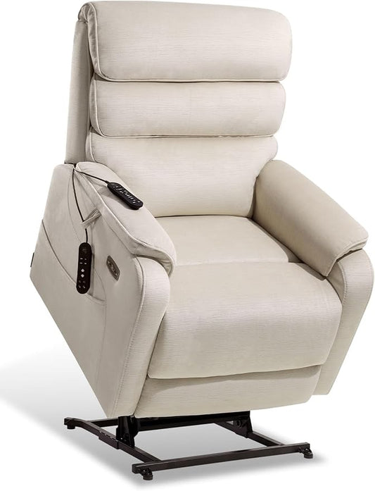 EONIX Wide Lay Flat Power Lift Recliner Chair for Elderly, Heavy Duty Oversized Fabric Lift Chairs Recliner Sofa with Heat and Massage and Charging Ports, Chenille White