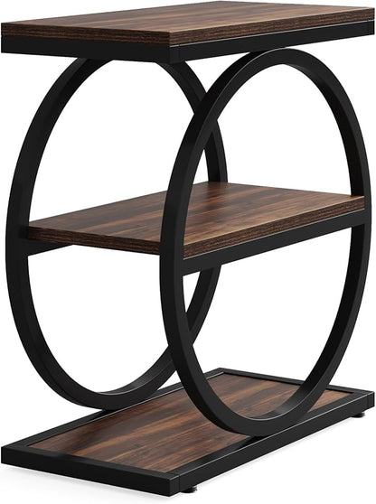 Tribesigns End Table Set of 2, Narrow End Table with 3 Storage Shelves, Wooden Side Table, Industrial Small Sofa Side Table for Living Room, Slim Nightstand and Bedside Table for Bedroom