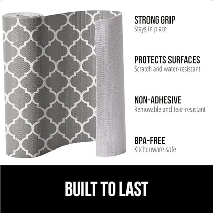 GORILLA GRIP Slip Resistant Drawer and Shelf Liner 2 Pack, Non Adhesive Water Resistant, Easy Clean and Trim, Smooth Surface Liners for Kitchen Cabinet Shelves Drawers Pantry 12 IN x 10 FT, White Gray