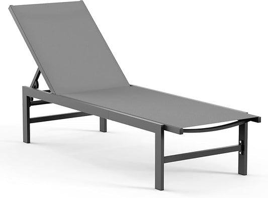 Outdoor Lounge Chairs for Pool, Aluminum Chaise Lounge Chair with 5-Position Recliner, Patio Lounge Chair for Backyard, Poolside, Lawn, Dark Gray