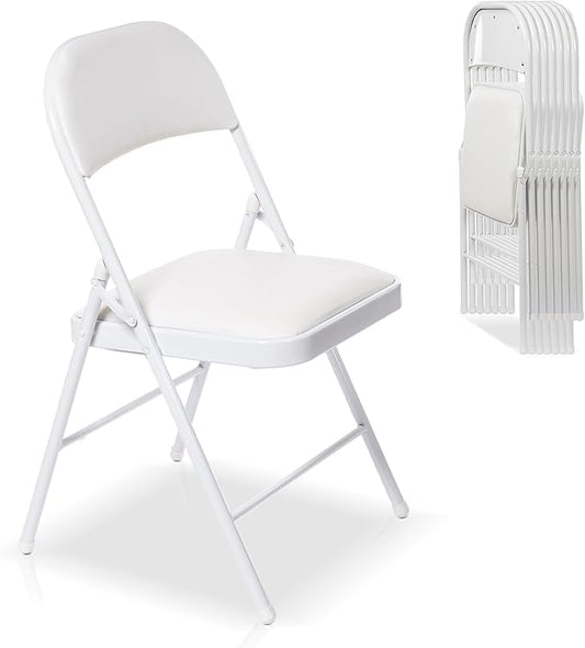 8 Pack Folding Chairs with Padded Seats, Padded Folding Chair with Steel Frame for Events Home Office, Pu Leather Folding Chair White