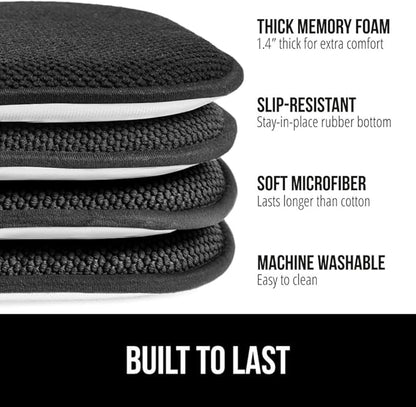 GORILLA GRIP Slip Resistant Chair Cushions, No Ties Required, Memory Foam Pads for Dining Room, Kitchen Table, Office, Rocking Chairs, Plush Seat Cover Cushion Pad, Home Decor, Set of 4 16x16, Black