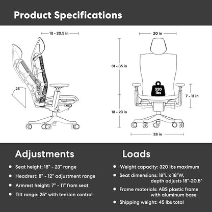 Autonomous ErgoChair Ultra 2 Ergonomic Office Chair Mesh Gray Adjustable Lumbar Support, Rolling Swivel - Home Office Desk Chairs with Wheels and Arms - Ergonomic Desk Chair Comfy for Gaming & Office