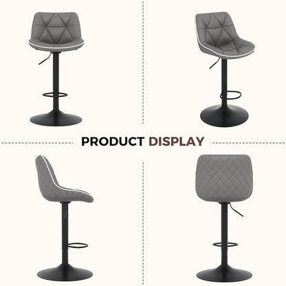 Nalupatio Bar Stools Set of 4, Adjustable Swivel Counter Height Bar Stools with Back, Armless Modern Barstools for Kitchen Island & Home Bar, Upholstered Seat,（Grey）