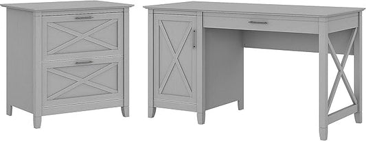 Bush Furniture Key West 54W Computer Desk with Storage and 2 Drawer Lateral File Cabinet in Cape Cod Gray