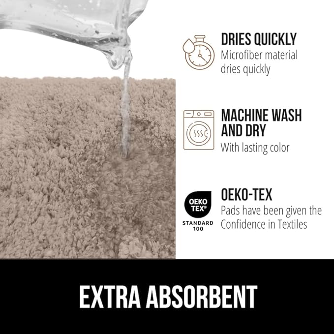 GORILLA GRIP Bathroom Rugs, 36x24, Ultra Soft Absorbent Mat, Thick Plush Bath Rug, Machine Washable, Microfiber Quick Dry, Mats for Shower, Bathtub and Floor, Home Decor Accessories, Beige