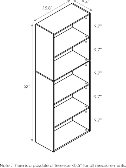 Furinno LUDER Book Shelf, 5-Cube Bookshelf, Bookcase with Open Shelf, 9.4 x 15.8 x 52, for Living Room, Bedroom, Home Office, White/Pink
