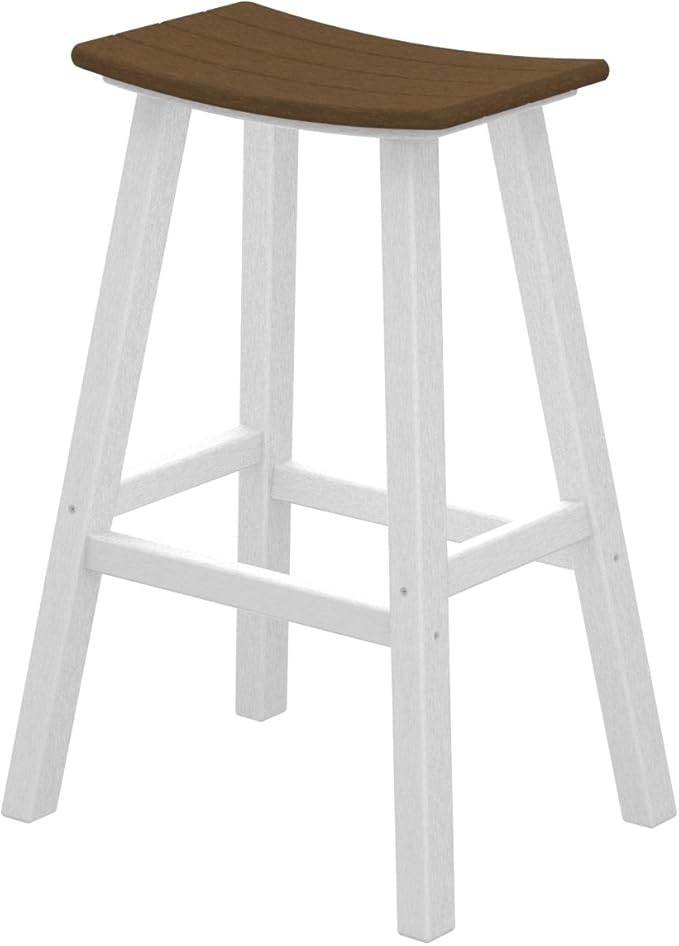 POLYWOOD 2012-FWHTE Contempo Bar Height Saddle Seat Barstool, White Frame, Teak