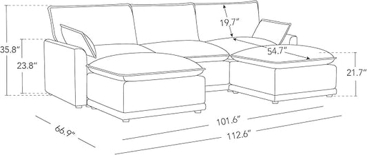 CHITA 113" Oversized Cloud Couch, Modern Modular Sectional Sofa Set for Living Room, 5 Seater U Shaped Sectional Couch, Cream