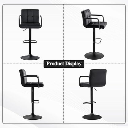 Furniliving Swivel Bar Stools Set of 4, Adjustable Kitchen Counter Height BarStools with Arms, Velvet Upholstered Bar Chair with Back and Footrest for Dining Room, Kitchen, Pub, Bar (Black)