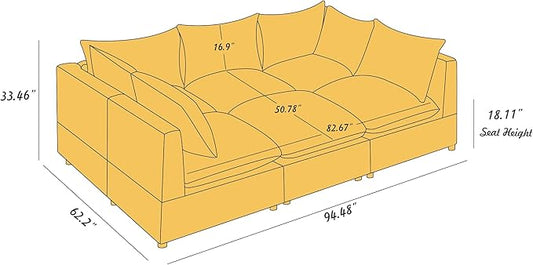 VANOMi Modular Sectional Sofa, 6 Seater Sleeper Sectional Sofa Modular Sectional Couch for Living Room, Sofa Bed-M