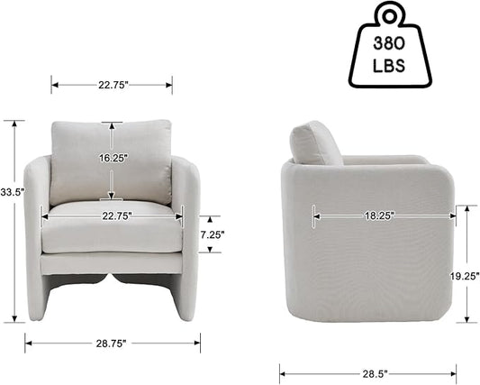 Modern Accent Barrel Chair, Single Sofa Chair with Removable Back Pillow, Comfy Chenille Upholstered Reading Accent Chair Lounge Armchair for Bedroom Living Room, Beige