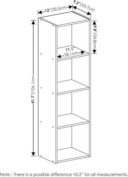 Furinno PASIR Book Shelf, 4-Tier Modern Bookshelf, Open Shelves Bookcase 9 x 12 x 42, for Living Room, Bedroom, Home Office, Pink/White