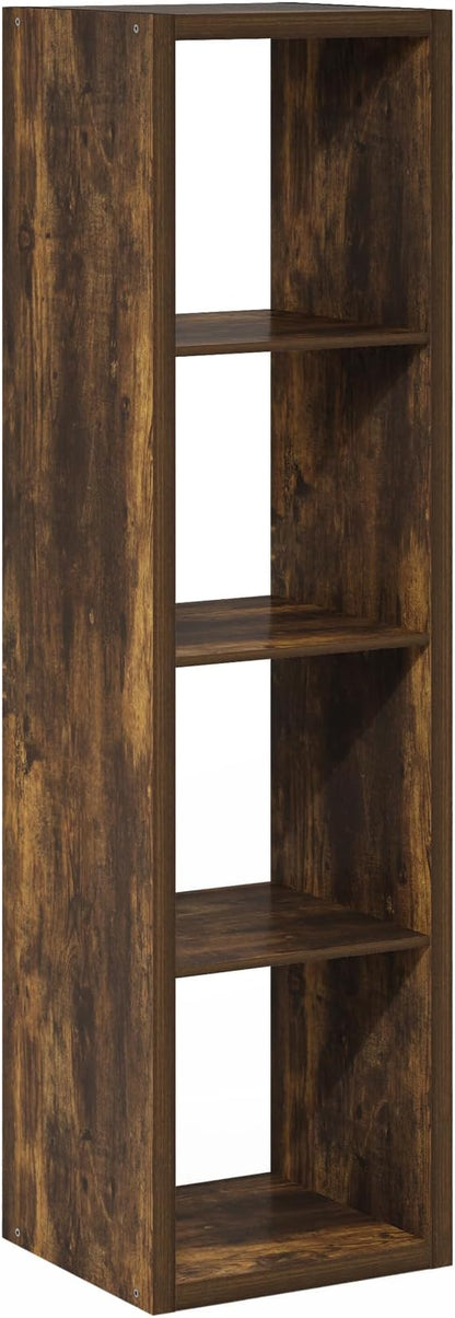 Furinno Cubicle Book Shelf, 4-Cube Vertical Thick Frame Bookshelf, Horizontally & Vertically Reversible Bookcase with Open Back, 14.6 x 15.9 x 58, for Living Room, Bedroom, Home Office, Amber Pine