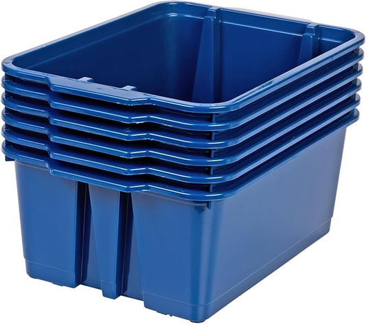 Really Good Stuff Stacking Bins, 14" x 10" x 5 .75" - 6 Pack, Navy, Stackable Storage Plastic Bins for Classroom Organization, Home Storage, Office & Hospital Supplies