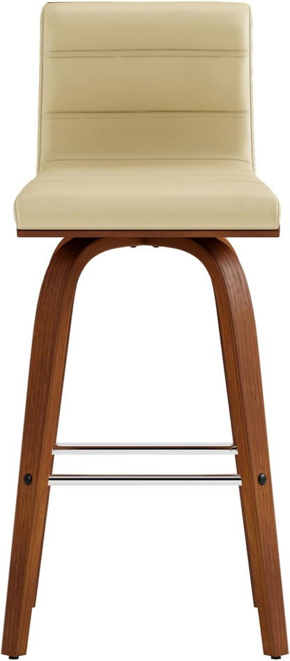 Armen Living Vienna 26" Swivel Counter Stool in Walnut Wood Finish with Cream Faux Leather - Set of 4