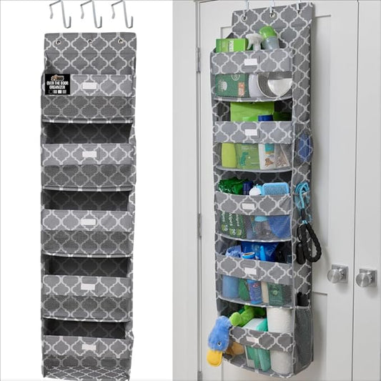 GORILLA GRIP Over The Door Organizer Storage, 5 Deep Hanging Shelves, Holds 50lbs, Closet Organizers Shelf for Bedroom, Bathroom, Nursery, Dorm Essentials, 3 Metal Hooks, 58x15 Inches, Quatrefoil