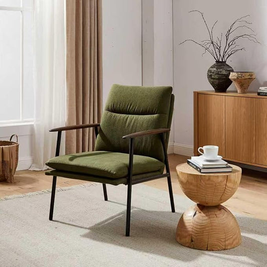 Art Leon Modern Accent Chair - Upholstered Fabric Lounge Chair with Wood Armrests Ergonomic Reading Chair with Metal Frame Living Room Chair for Bedroom, Office Green
