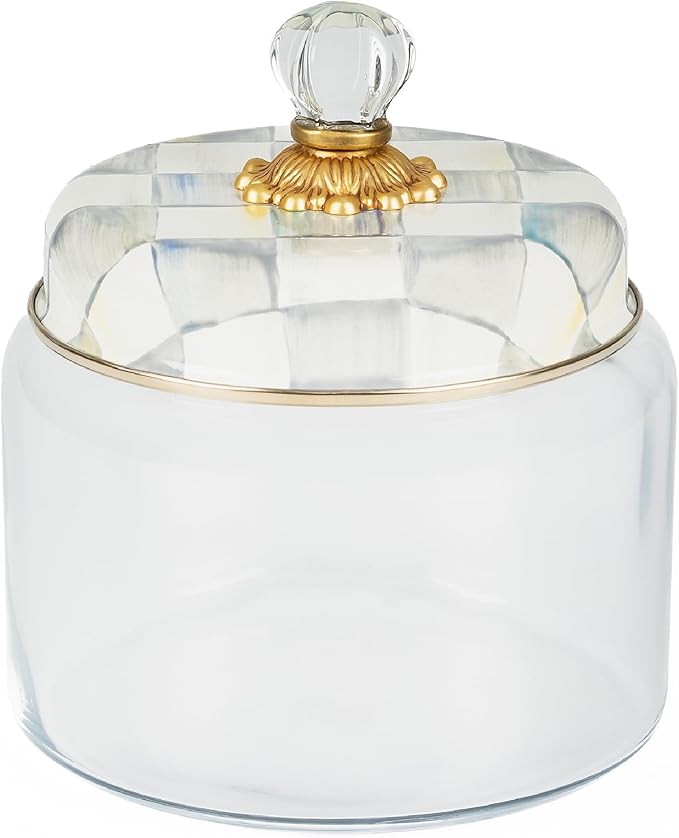 MACKENZIE-CHILDS Sterling Check Kitchen Canister, Decorative Gray-and-White Glass Storage Jar with Lid, Medium