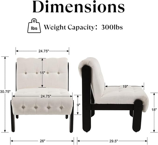 HEAH-YO Accent Chair Set of 1,Modern Vintage Living Room Chair for Bedroom with Button Tufted Back and Wood Legs,Upholstered Comfy Reading Chair for Makeup Vanity Cafe,Linen Beige