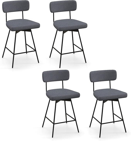 COSTWAY Bar Stools Set of 4, 25” Upholstered Counter Height Bar Stools with Back, 360° Swivel Dining Chairs with Heavy-Duty Metal Legs and Footrests, for Kitchen Island, Dining Room, Bar (4, Grey)