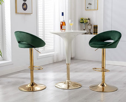 CIMOO Velvet Swivel Bar Stools Set of 2 with Open Back, Upholstered Adjustable Bar Height Bartools Modern Counter Height Barstools Island Chairs with Gold Legs for Kitchen/Home Bar/Pub, Green