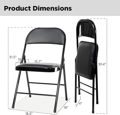 30 Pack Folding Chairs with Padded Seats, Padded Folding Chair with Steel Frame for Events Home Office, Pu Leather Folding Chair Black