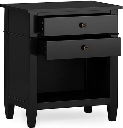SIMPLIHOME Carlton SOLID WOOD 24 Inch Wide Contemporary Bedside Nightstand Table in Black, For the Living Room and Bedroom